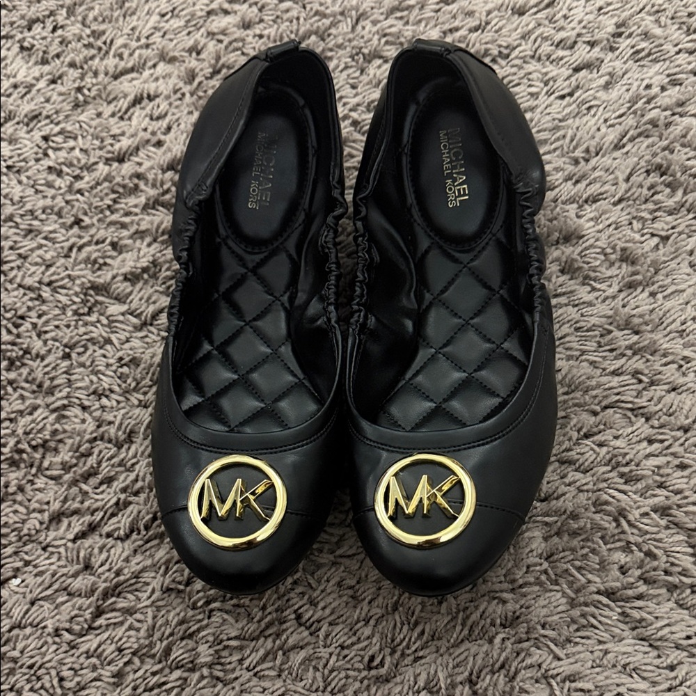 Michael Kors Black Ballet Flats with Gold Emblem - Picture 2 of 4